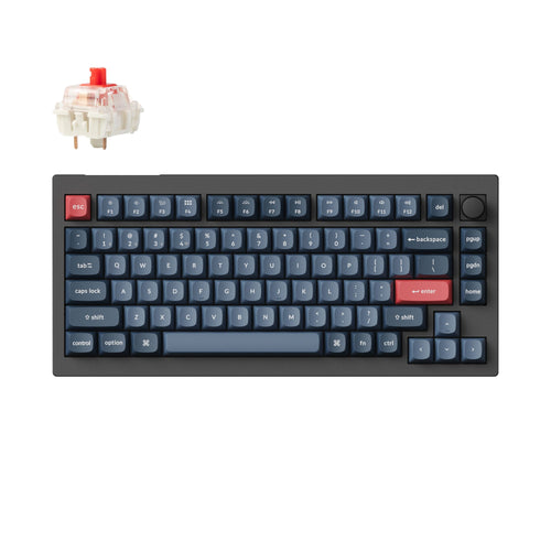 Keychron V1 Max QMK Wireless Custom Mechanical Keyboard 75_ Layout Fully Assembled Knob for Mac Windows Linux Gateron Jupiter Red